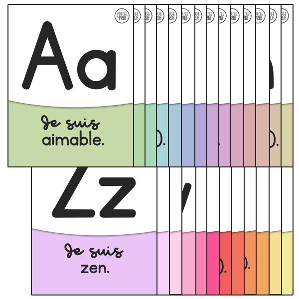 26 affiches - Alphabet positif arc-en-ciel