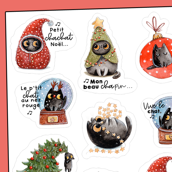 Autocollants Chat de Noël!