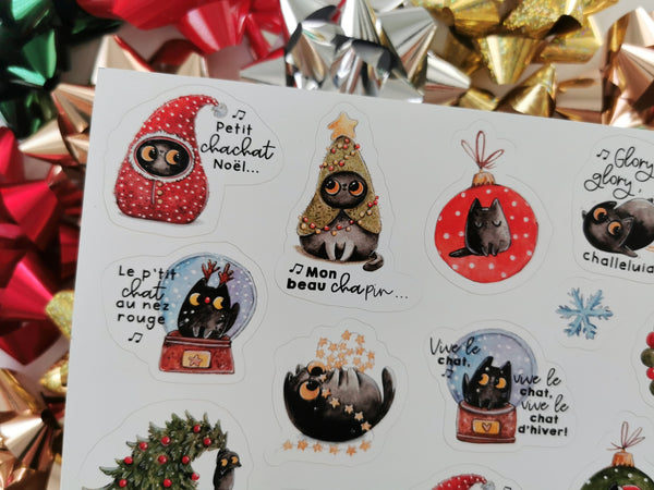 Autocollants Chat de Noël!