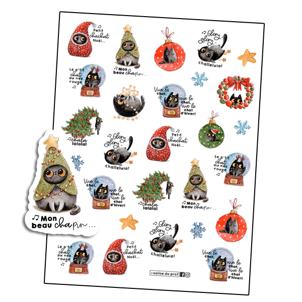 Autocollants Chat de Noël!