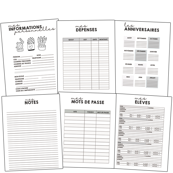 Feuilles de gestion et notes - Noir et blanc